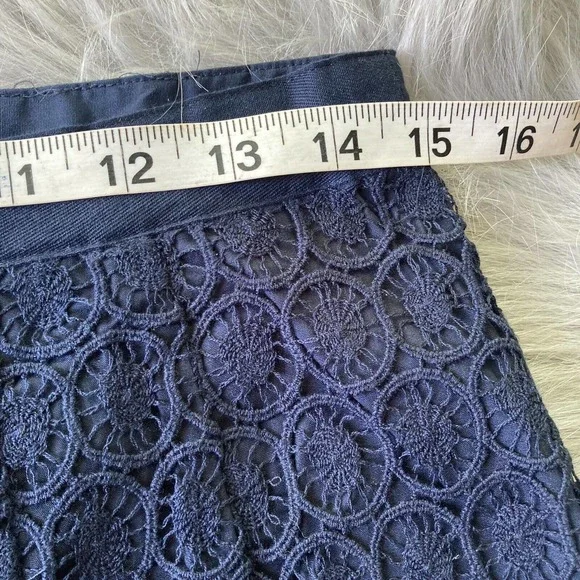 Ann Taylor Loft Sz 6 Womens Navy Blue Crochet Eyelet Skirt Knee Length Lined - Picture 9 of 11